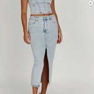 Meshki Light Blue Denim Midi Skirt